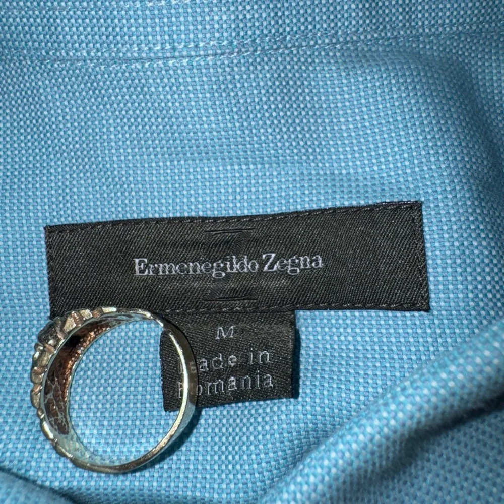 Ermenegildo‎ Zegna Size M Light Blue Cotton Textured Button Down Shirt
